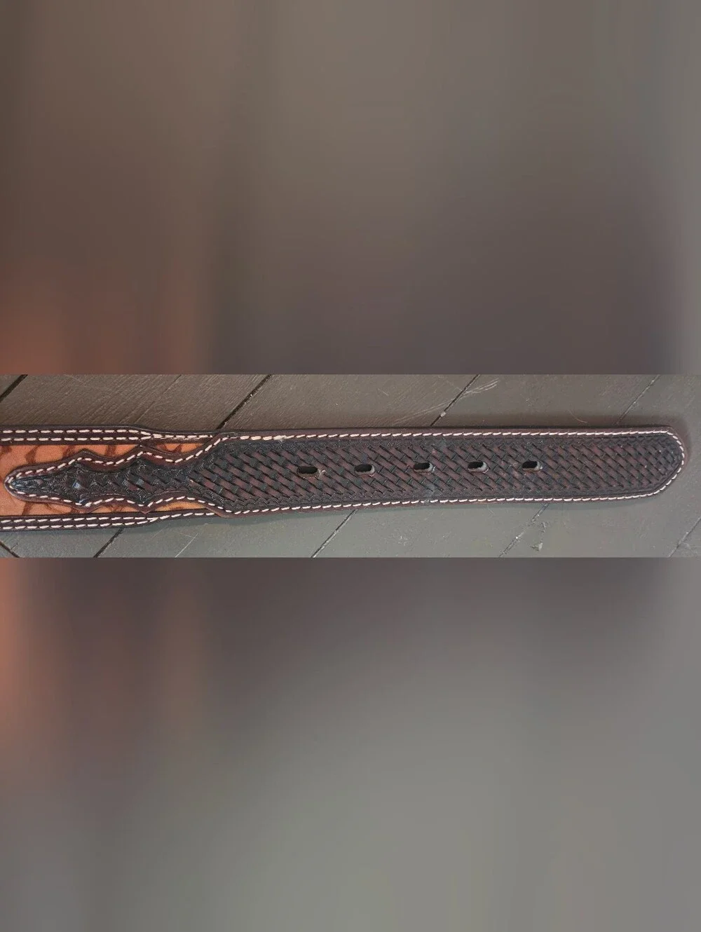 Men's Brown and Black Leather Belt with Decorative Weave